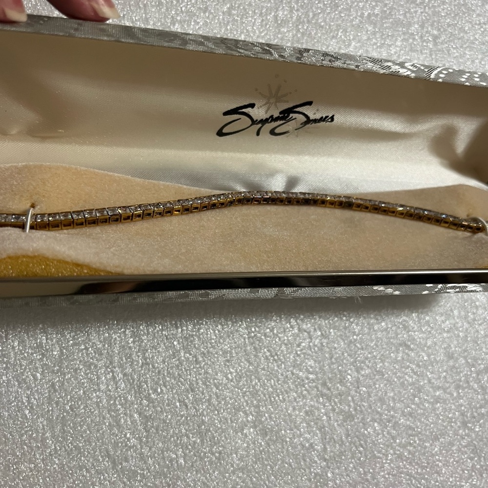 Suzanne Somers gold over stirring silver 925 tennis bracelet in original box